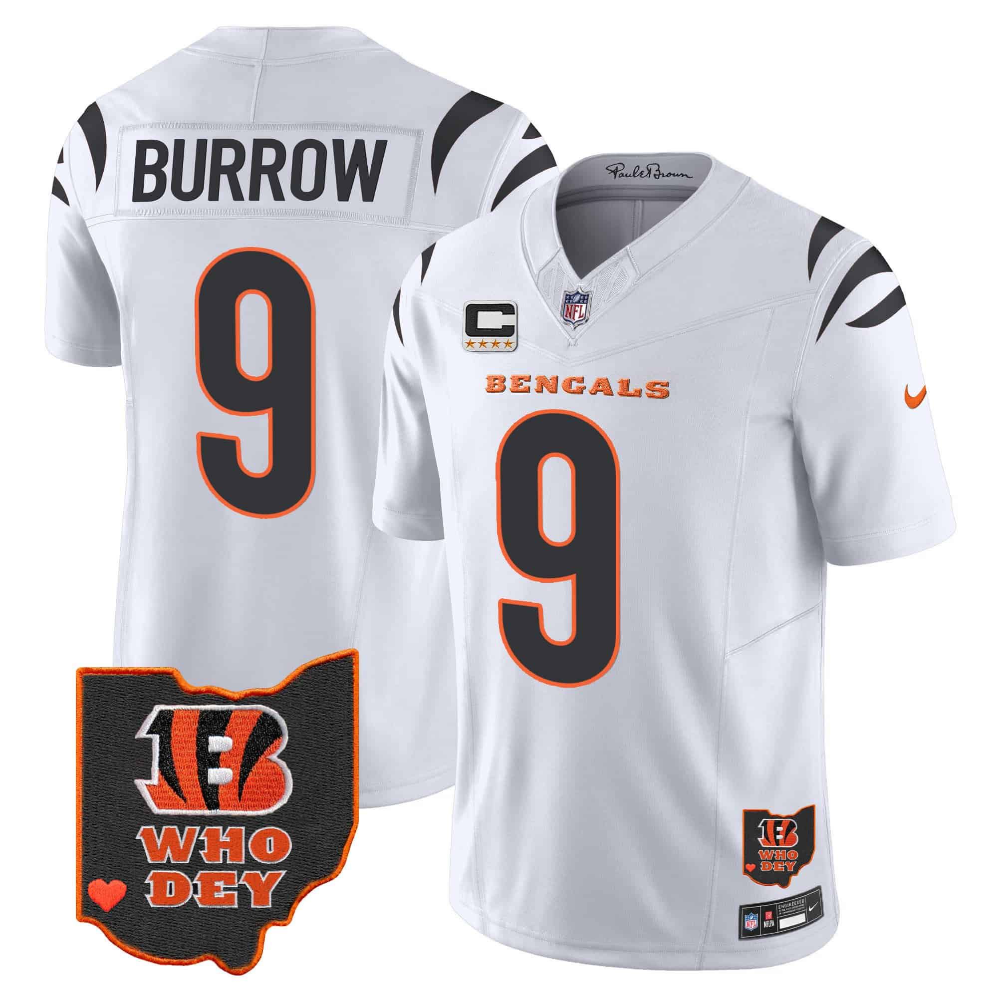 Men Cincinnati Bengals 9 Burrow White 2024 Nike Patch Vapor Limited NFL Jersey